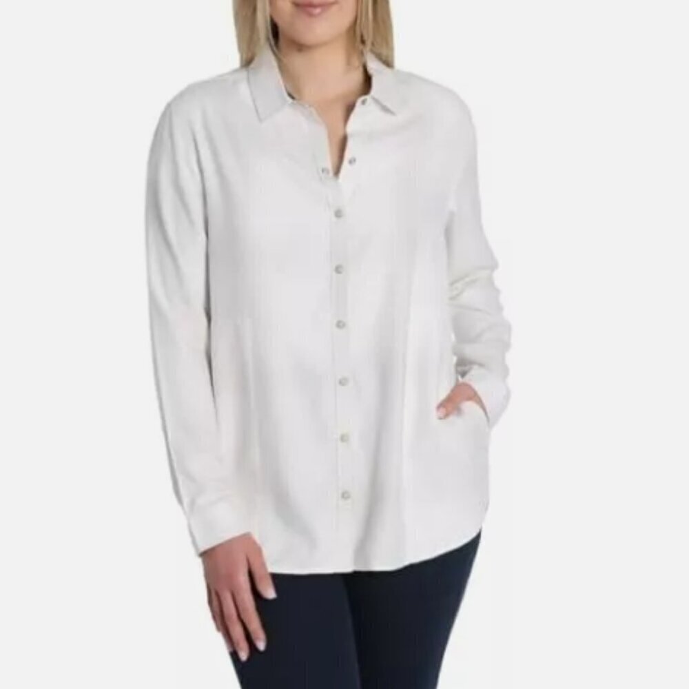 NEW Women's Jachs Girlfriend Super Soft Flannel Shirt White Size L H590